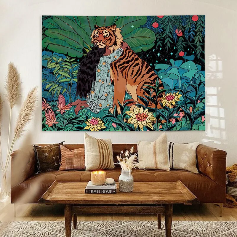 Nordic Girly Oilpaiting Plush Wall Hanging Tapestry Aesthetic Decor Bedroom Living Room Home Art Decorations Artwork Adornos