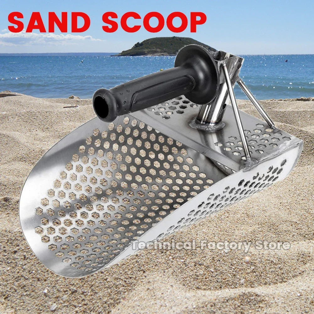 Beach Treasure Hunting Sand Scoop for Metal Detecting Stainless Steel with Hexahedron 7Mm Holes Fast Sifting Metal Detector