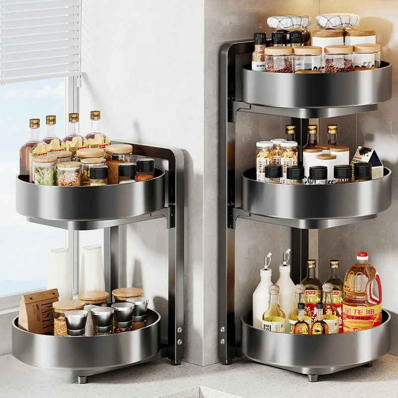Rotating Spice Rack for Cabinet, Lazy Susan Tier Carbon Organizer, 360° Turntable Spice Tower, Multifunctional Countertop Shelf