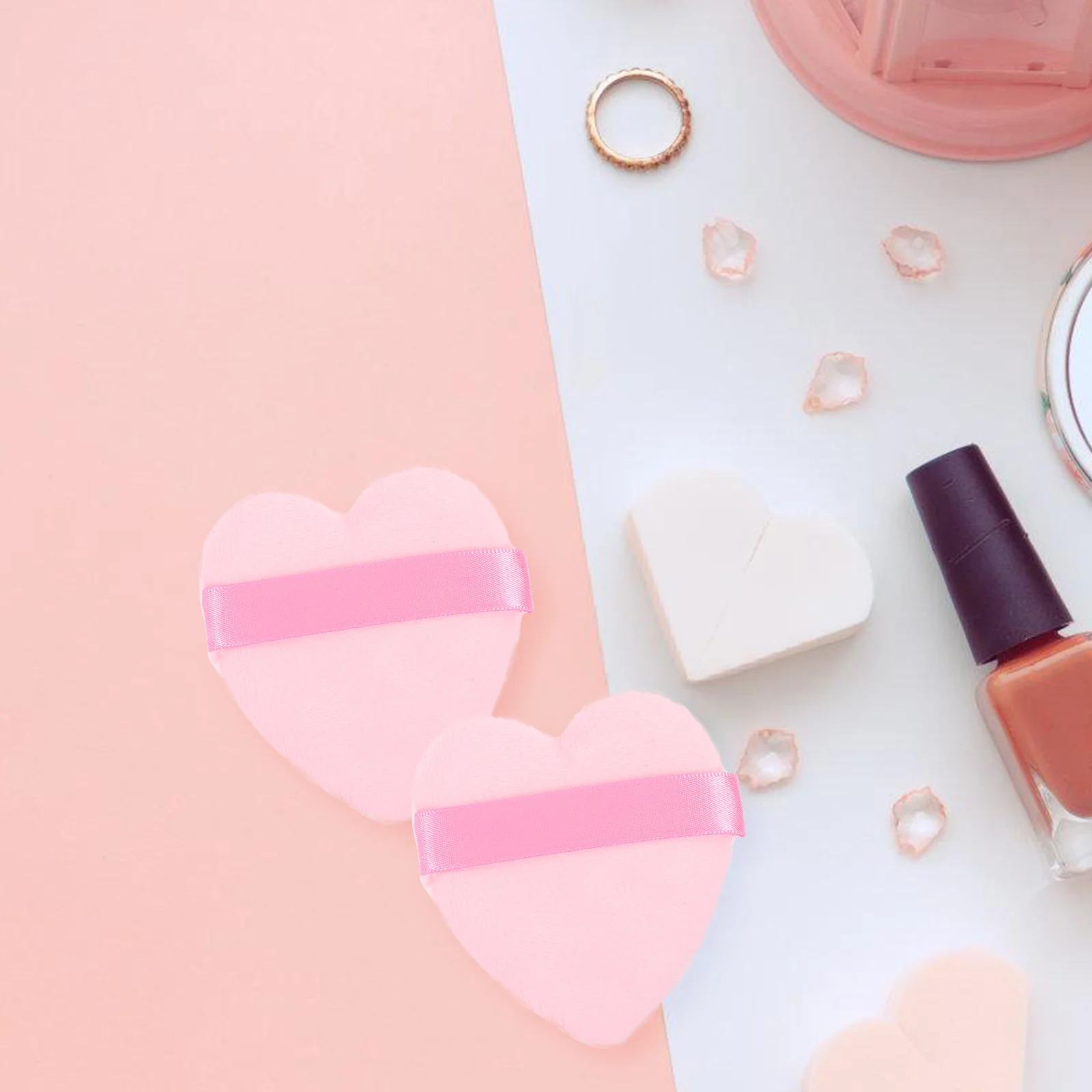 

6pcs Heart Shaped Makeup for Loose Powder Foundation Setting Cosmetics Pads Precision Application Pink Soft