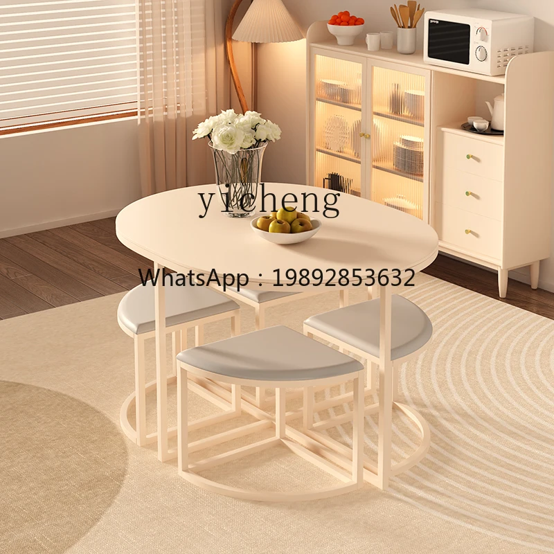 DD  Nordic rock slab dining table and chair combination light luxury space push-pull cream style dining table