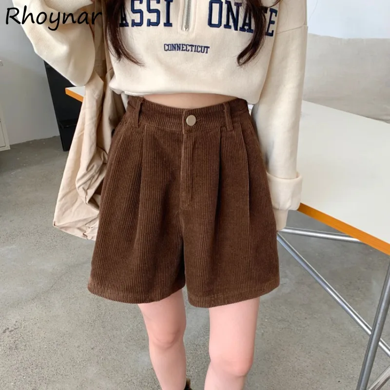 Shorts Women Korean Style Sweet Girls High Waist A-line Corduroy All-match Casual College Streetwear Retro Harajuku Spring Chic