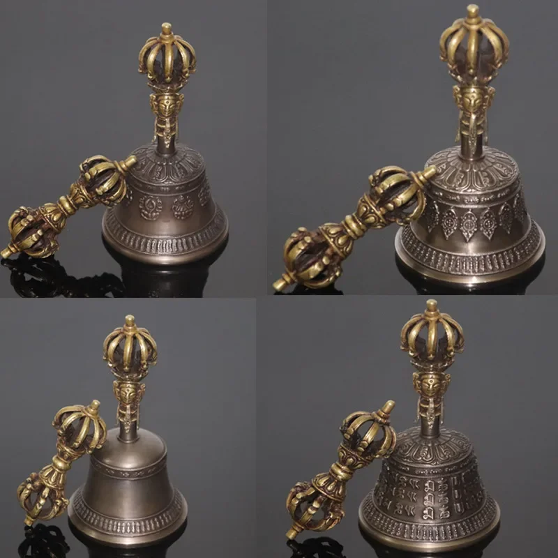 Nepal Tibetan Bells Chimes Handmade Brass Vajra Bell and Pestle Meditation Tool Sound Healing Instrument Buddhist Supplies Gifts