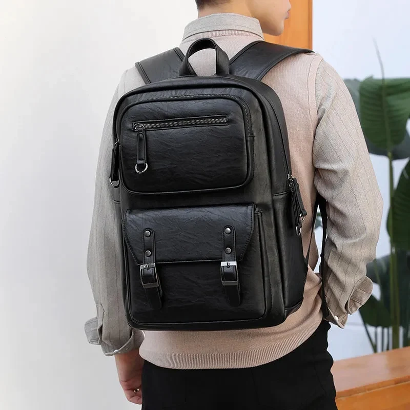 2022 new Leather Men\'S Backpacks Man\'S Casual Back Bag Genuine Leather Business Male Bag Computer Bag