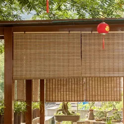 Bamboo Roller Blinds Sun Shade Blackout 70% Retro Light Filtering Roller Wood curtain for Outdoor Windows Doorways Shutter Decor