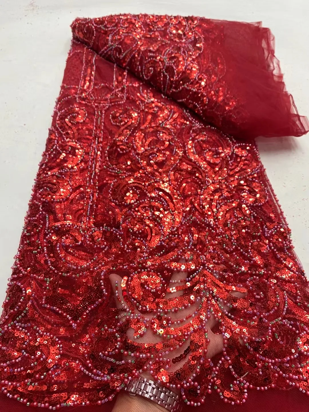 Nigerian Tulle Lace Fabric for Sewing, Wedding Dress, Chiffon Party Guipure, High Quality, Sequins, 5Yard, 2024 DP0304