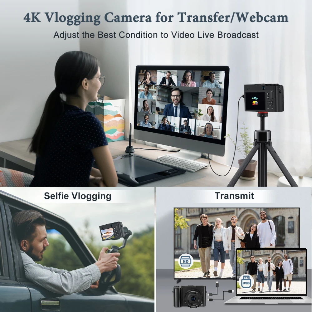 4K 64MP Digital Camera for Photography and Video Autofocus Dual Cameras Vlogging Camera for YouTube 6-Axis Stabilization Camera