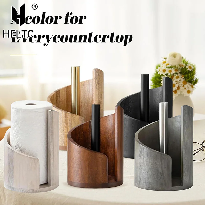 

Держатель для горных бумажных полотенец, столешница с круглой основой из дерева манго и железным держателем, коричневый держатель для бумажных полотенец из натурального дерева