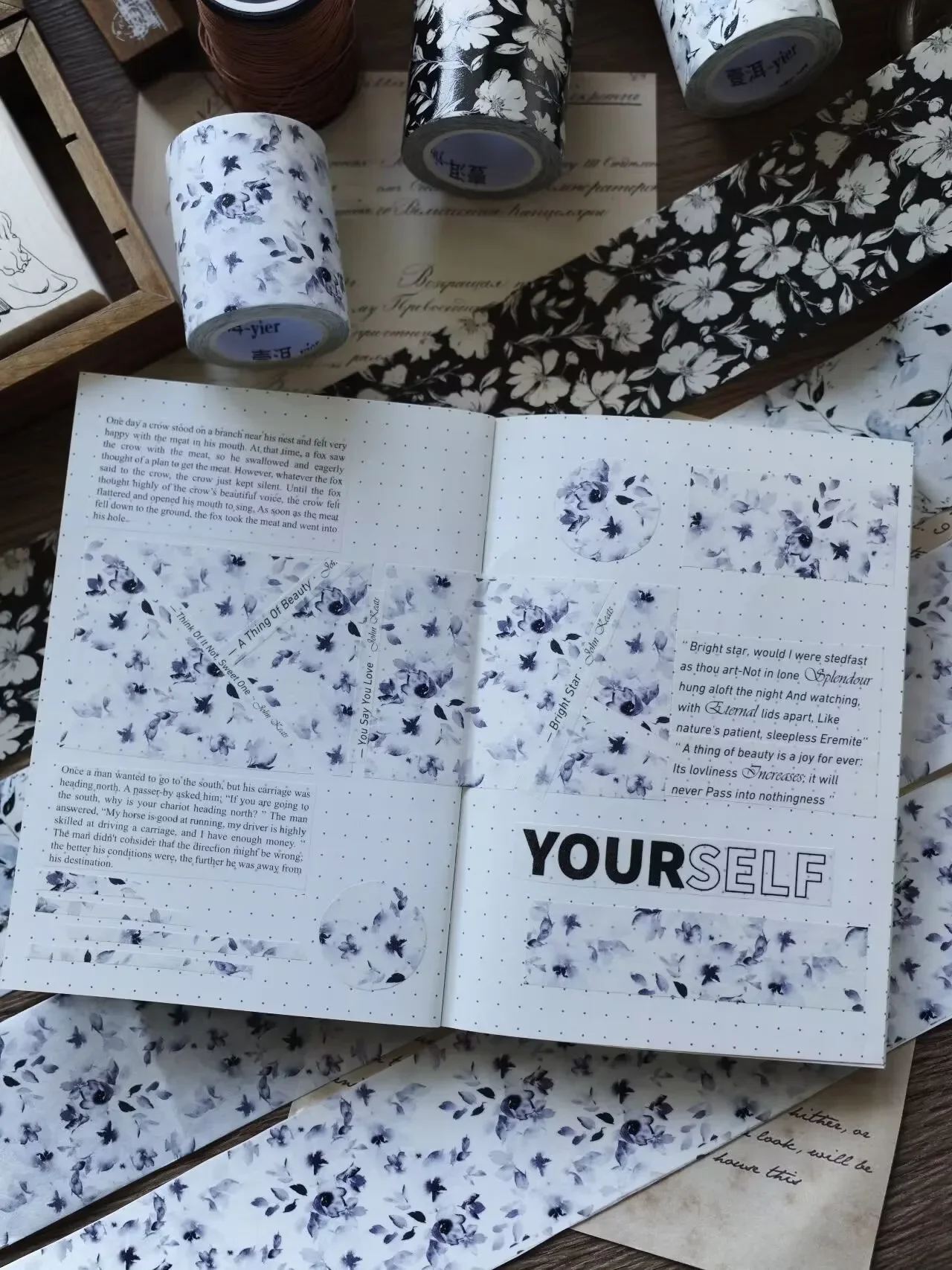 Masking Washi Tape New Ink Flower Series Base Flower Masking Washi Tape Light Retro Sticker