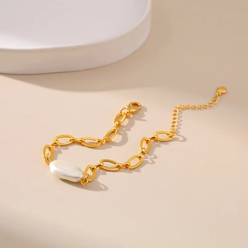 Irregular Freshwater Pearl Bracelet 18K Gold Plated Oval Chain Grace Women Waterproof Jewelry Elegant Female Accessories image 3