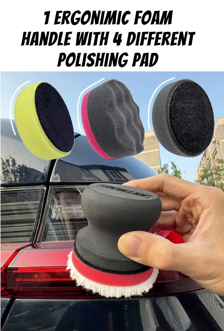 Lucullan Handi Puck Kit Ergonomischer Griff-Handapplikator mit 4 verschiedenen Polier-, Reinigungs- und Endbearbeitungspads – Detail 2