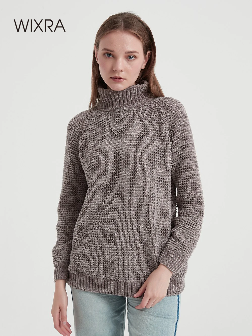 Wixra Thick Sweater Women Knitted Ribbed Pullover Long Sleeve Casual Turtle Neck Jumpers Chenille Clothing Autumn Winter Hot