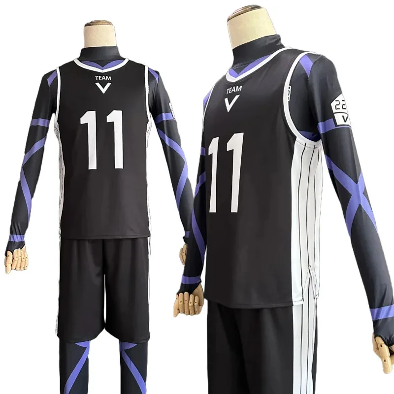 Kostium Cosplay Anime Blue Lock Reo Mikage Nagi Peruka Czarna Koszulka Strój Treningowy Piłkarski Siatka Różowa Syntetyczna XXS-2XL
