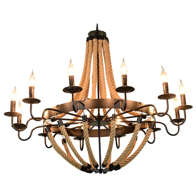 American Retro Chandelier Hemp Rope Creative Atmosphere Bar Bed and Breakfast Cafe Lamp Art Industrial Style