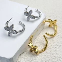 Full Zircon Butterfly C-shaped Thread Light Luxury Temperament Exquisite Niche Fashion Silver Needle Earrings for Women
