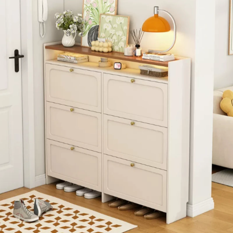Mueble Zapatero de Entrada, Estantes de Almacenamiento de Madera, Mueble Zapatero Delgado de Lujo Italiano para Exterior, Mueble Zapatero Moderno Blanco Cerrado para el Hogar