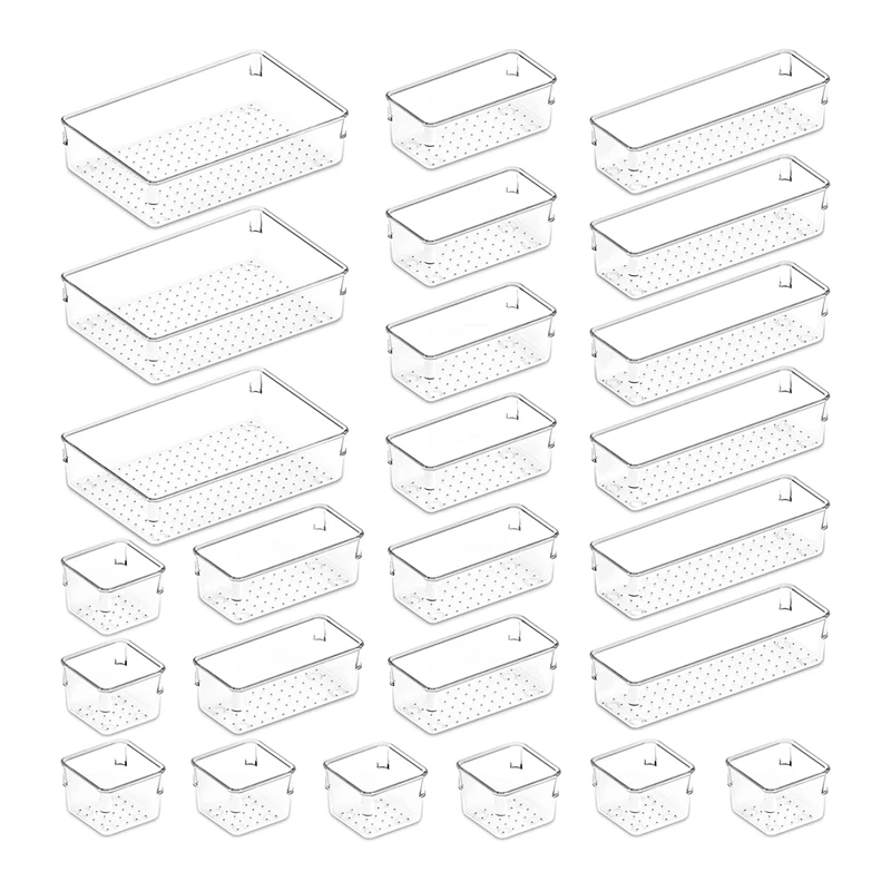 ABWR-25 buah Set organiser laci plastik bening laci meja pembagi nampan penyimpanan kotak pemisah untuk Makeup