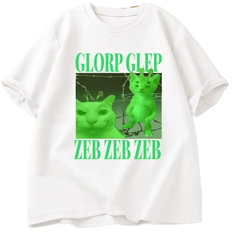 

Зеленая футболка с изображением инопланетного кота, мужская и женская футболка с котом-мемом, милая футболка с коротким рукавом, повседневная футболка с круглым вырезом, уличная одежда