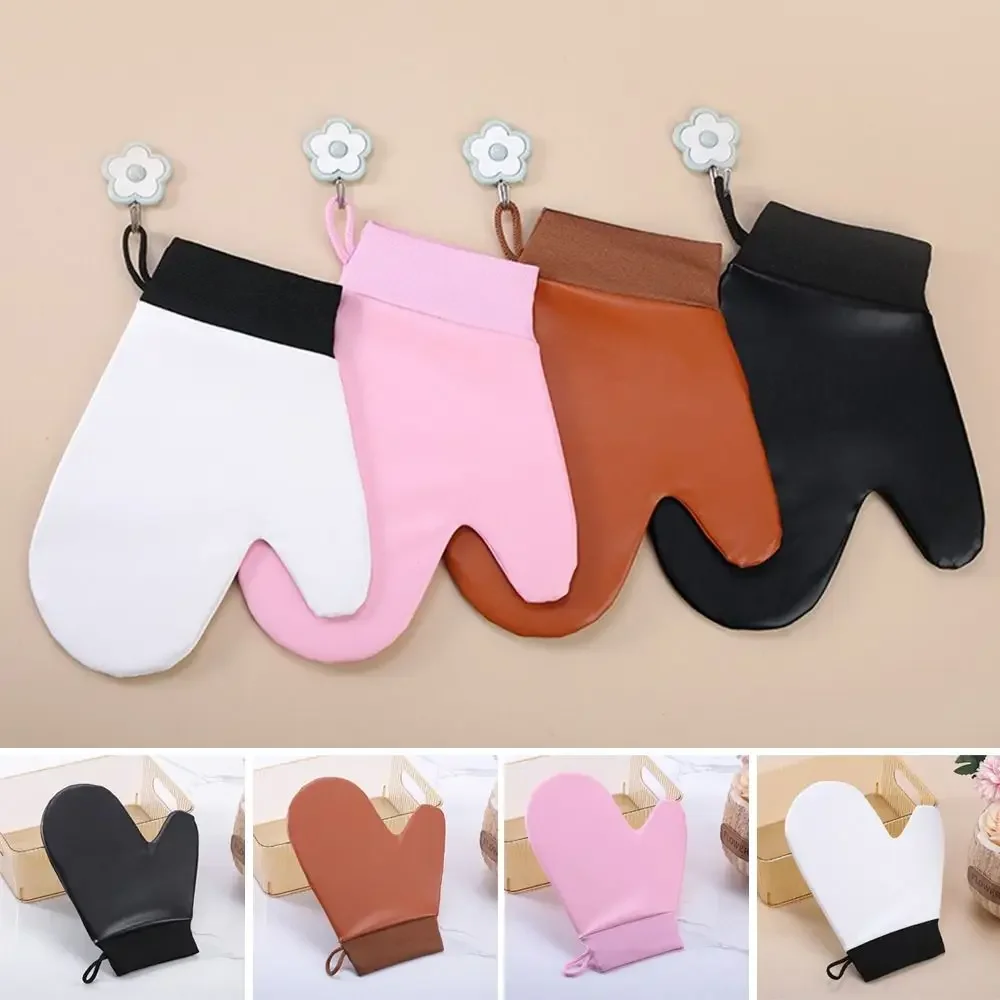 Guanto autobloccante in pelle Guanto per lozione per il corpo riutilizzabile lavabile Guanto autoabbronzante finto marrone chiaro bifacciale per il corpo