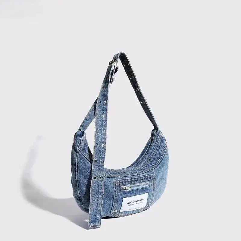 

Denim Half Moon Aesthetic Vintage Dumpling Streetwear , Fashion Shoulder Bag, Casual Women's Crossbody Bag