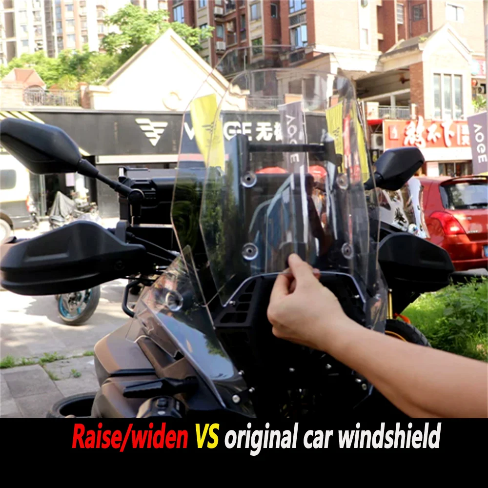 

Upgraded windshield for VOGE DS800X Rally with raised/widened front windshield deflector chest guard side windshield