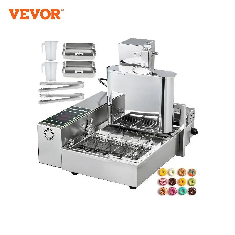 VEVOR 110V Commercial 1/4/6 Rows Automatic Donut Making Machine with 5.5L Hopper Intelligent Control Panel, 304 Stainless Steel