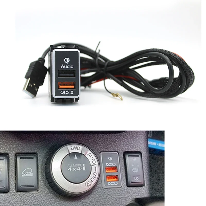 1PC Dual USB Quick Charger Car Interface Socket Connector QC3.0 Voltage Display For NISSAN Sunny Murano Patrol X-Trail Qashqai