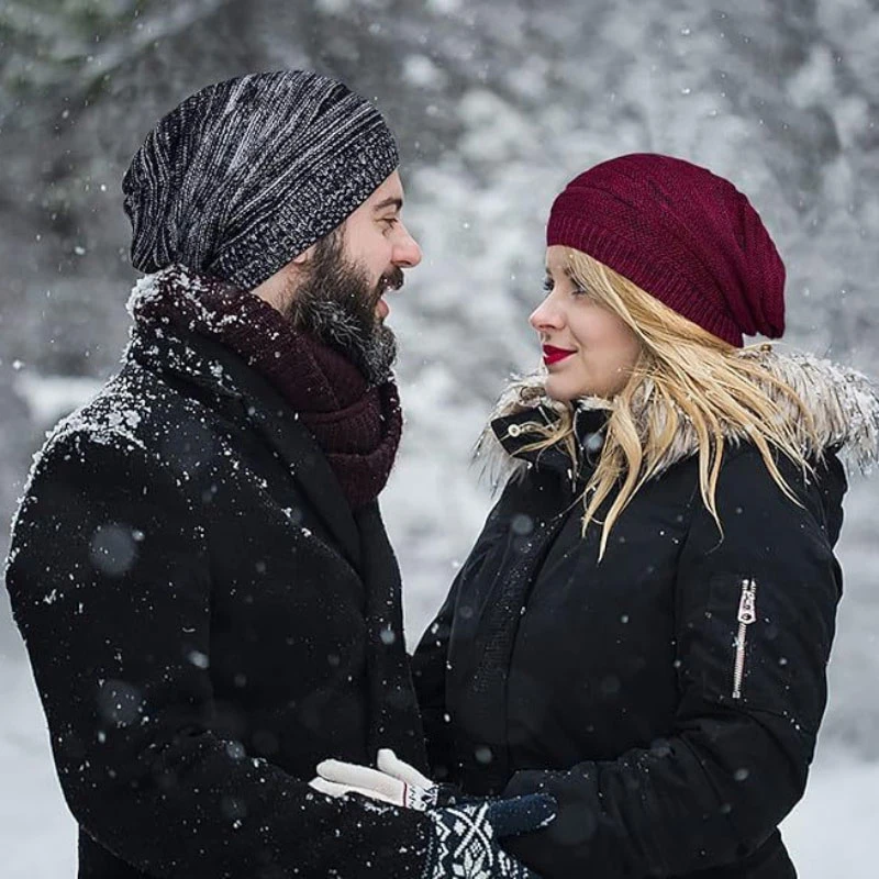 Inverno masculino e feminino universal duas cores empilhado malha boné preguiçoso moda elástica boné ao ar livre quente chapéu bonnets para mulher