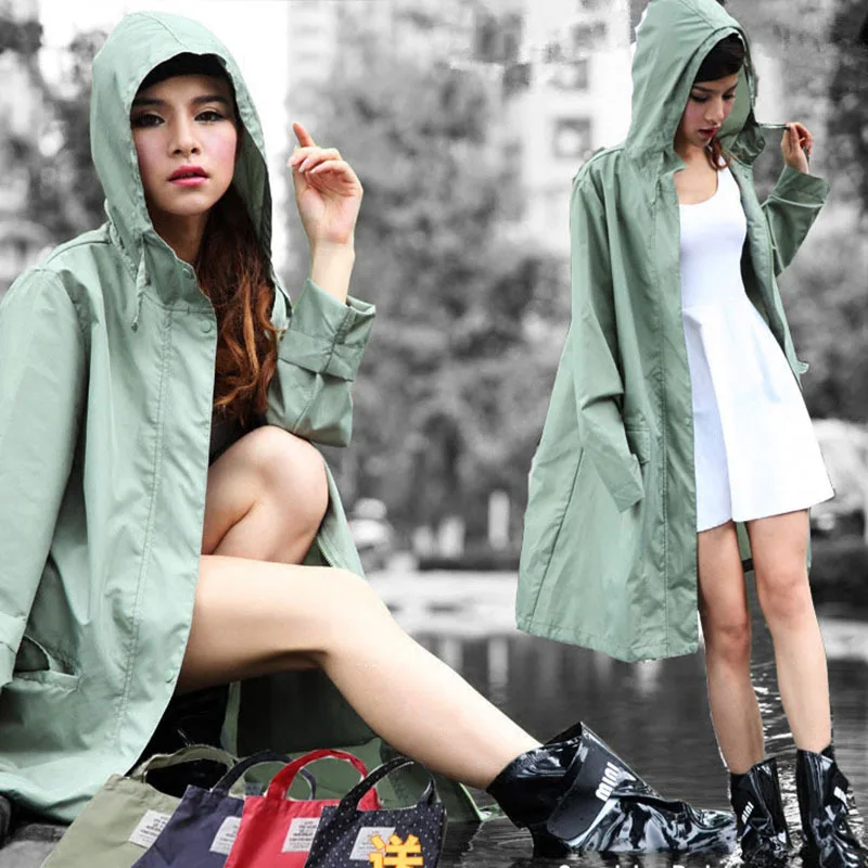 Cross-border fashion raincoat Korea Japanese women outdoor long trench coat travel light breathable quick drying foreign trade