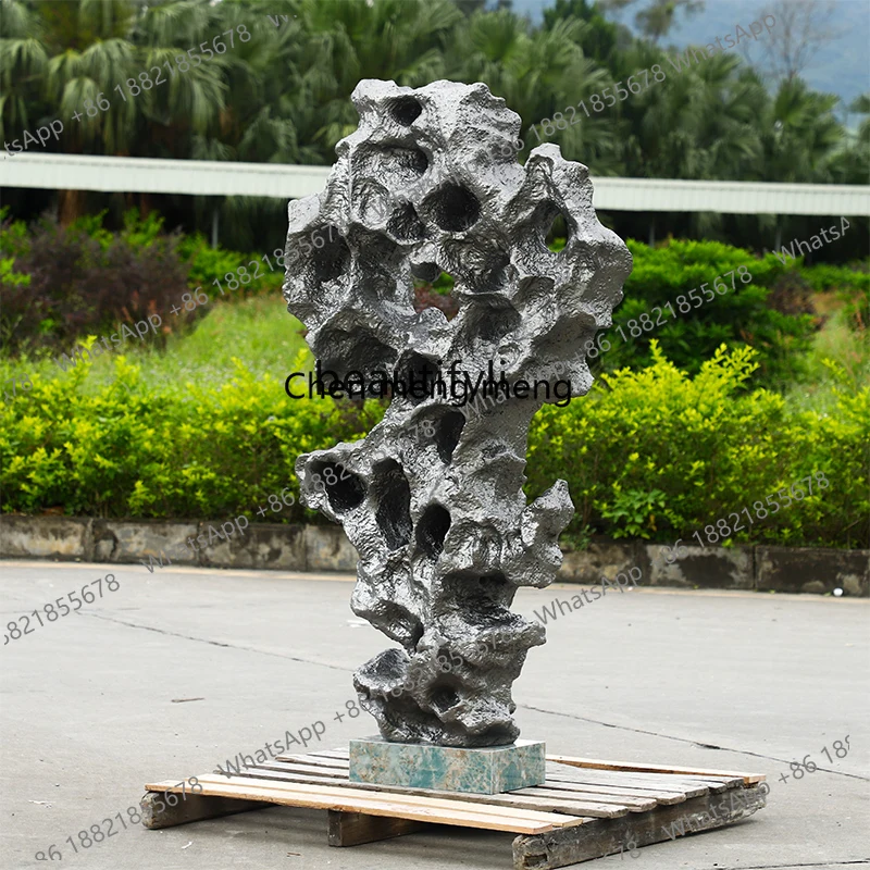 

New arrive Outdoorgarden landscape installation Taihu stone floor-to-ceiling sculpture hotel front desk hall fiberglass decorati