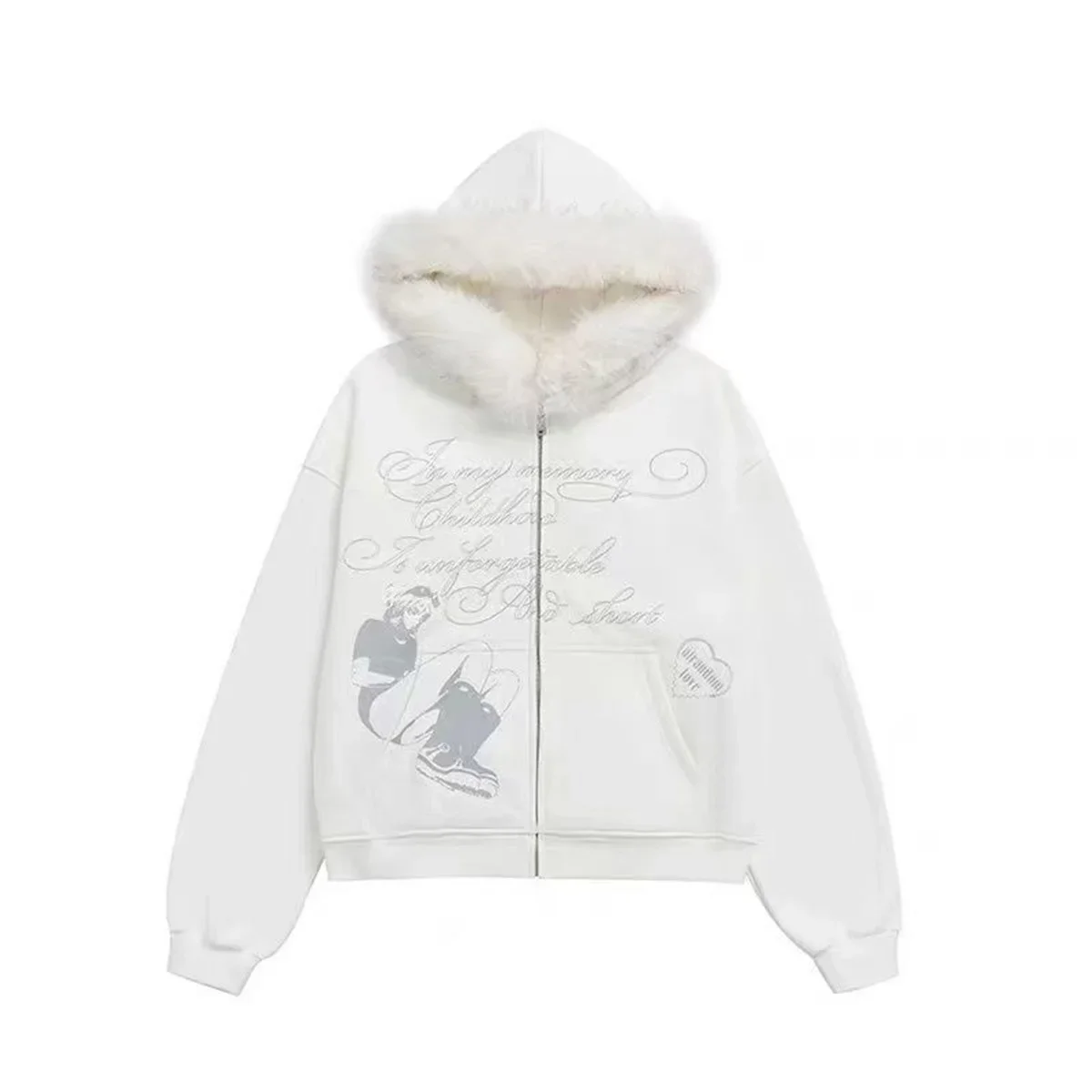 Neue amerikanische Y2K-Vintage-Kapuzenjacke für Damen, bedruckter Reißverschluss-Sweatshirt, Damen-Herbst-Freizeit-Streetwear-Oberbekleidung – Detail 9