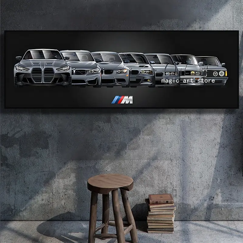 Póster Artístico en lienzo de evolución de la serie de coches deportivos BMW de lujo, decoración de pared moderna para sala de estar, decoración del hogar, Cuadros elegantes para automóviles