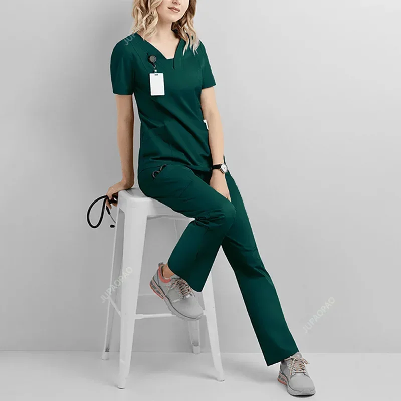 Nurse Uniform for Women Men Scrubs Suit Dental Hospital Set Work Wear Beauty Salon Clothing Elasticity Cotton Spandex Body