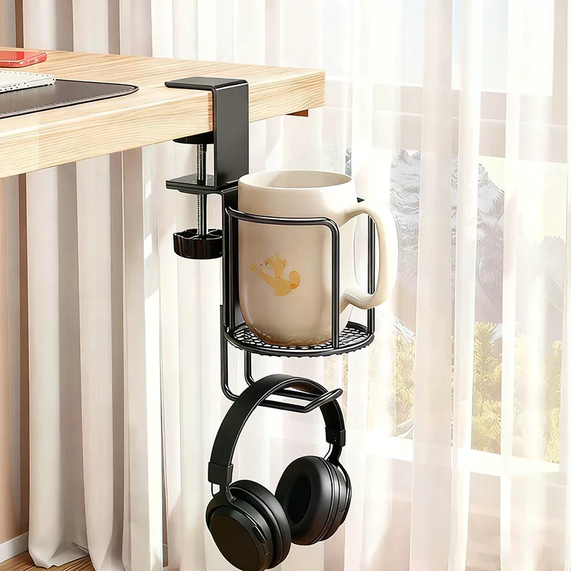 

Настольный держатель для чашки 2 в 1, держатель для вешалки для наушников, держатель для чашки с защитой от проливания-360 ° Вращающийся крючок-подставка подходит для кофемашин