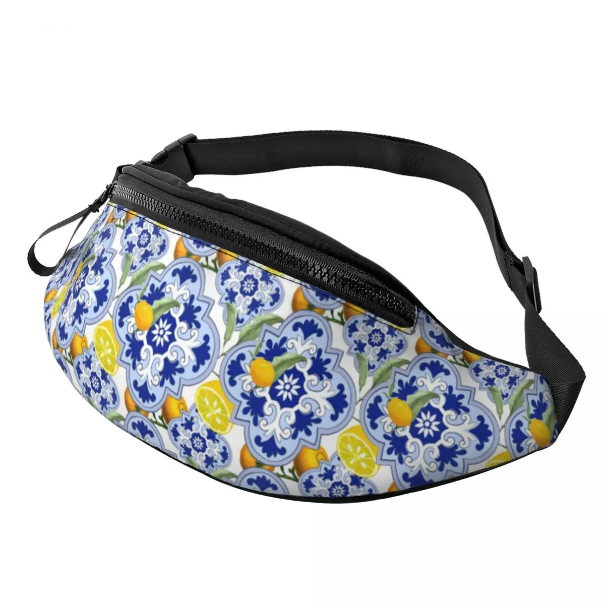 Custom Summer Lemons Fruit Sicilian Tiles Fanny Pack for Women Men Fashion Crossbody Waist Bag Travel Hiking Phone Money Pouch