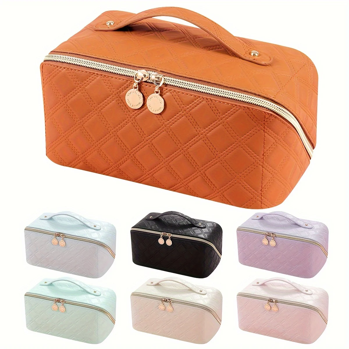 Travel Makeup Bag Large Opening Makeup Bag Portable Water Resistant Make Up Bags PU Leather Cosmetic Bag with Compartment