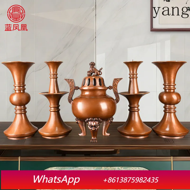Cx set of pure copper incense burner candle holder Buddhist utensils, temple ancestral hall, worshiped in front of Buddha