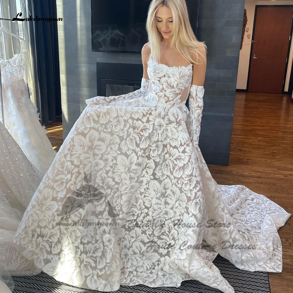 Lakshmigown Luxuriöse Spitzen-Boho-Hochzeitskleider 2026 Funkelnde Pailletten-Strandbrautkleider mit Abnehmbaren Langen Ärmeln Maßanfertigung – Detail 3