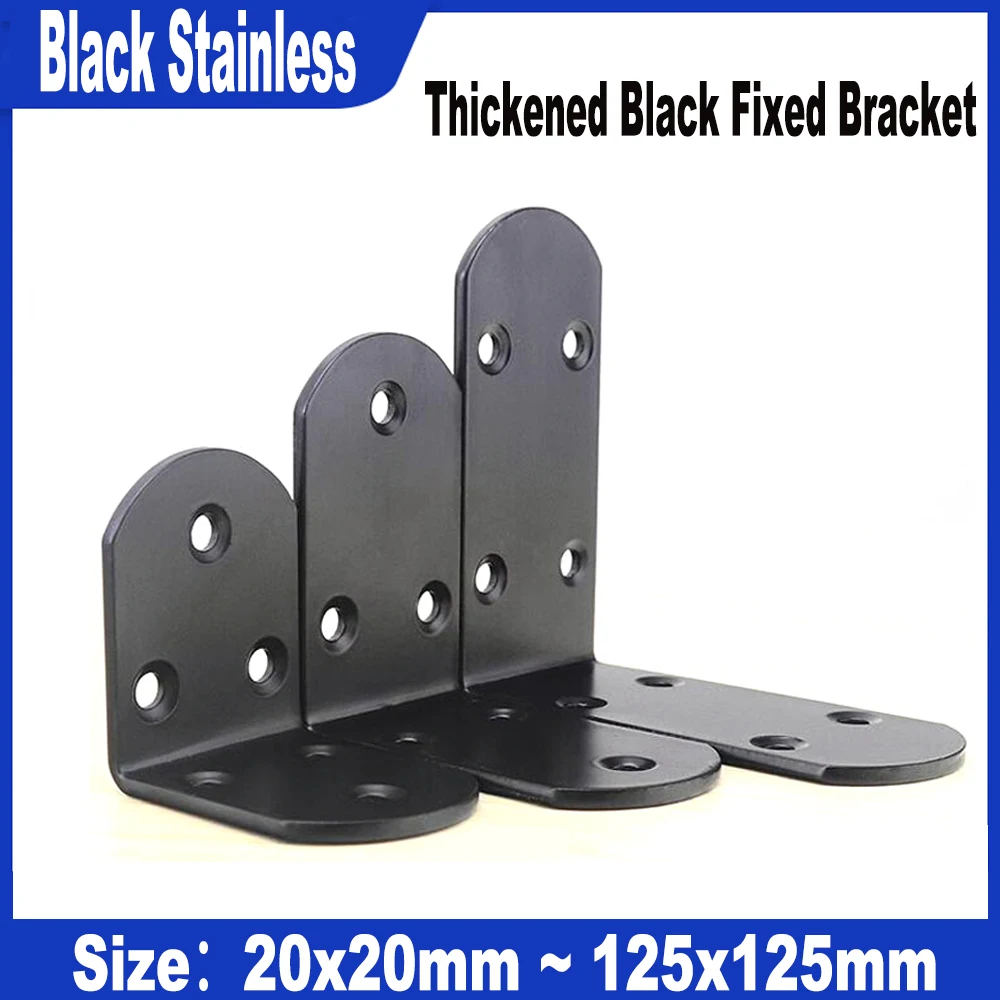 

Stainless steel 90 degree thickened black L-shaped furniture corner code right angle wardrobe table and chair fixing bracket