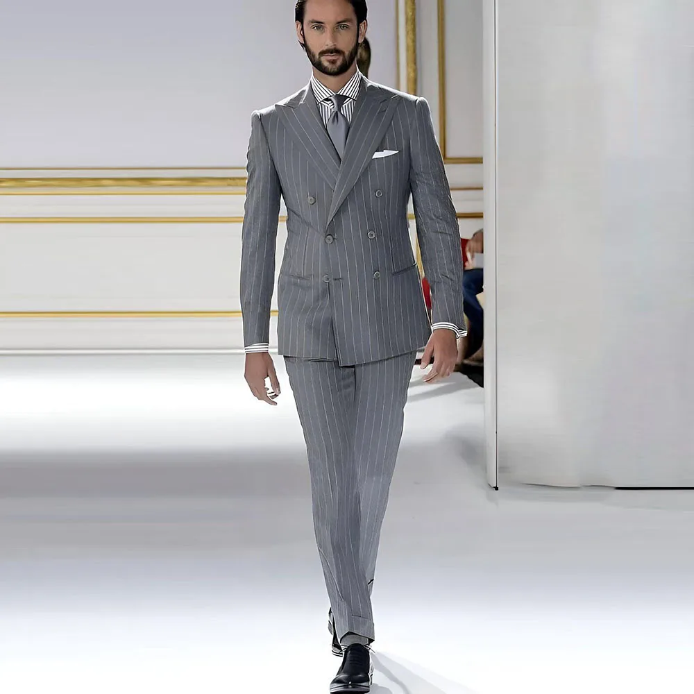 

Stylish Stripe Men Suits High Quality Business Formal Occasion Double Breasted Special Customize Male Clothing Peak Lapel 2025