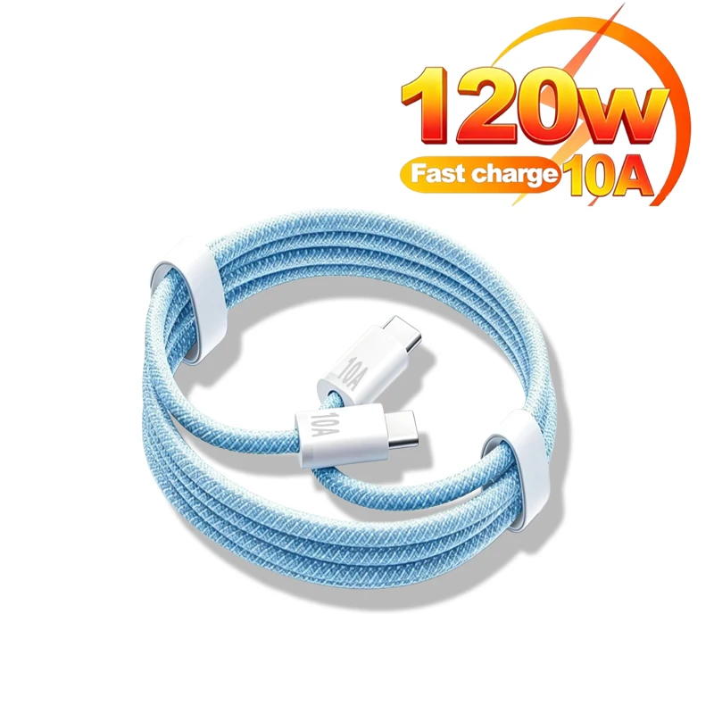 For iPhone 17 16 15 Pro Max 120W 10A Fast Charger USB Type C Charger Cable for Samsung Huawei Mi Dual Type C Data Transfer Line