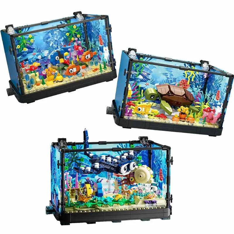 Aquarium bouwsteenset met licht, aquarium, zeeschildpad, bouwsteenspeelgoed voor kinderen vanaf 14 jaar, cadeau, woondecoratie - afbeelding 2