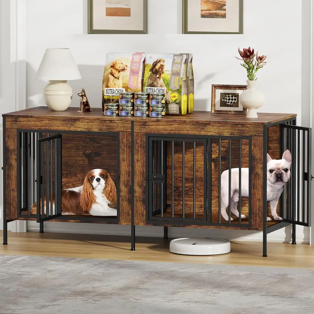 Sturdy Dog Crate Furniture for 1-2 Dogs, Suitable for Small to Large Breeds, Indoor TV Stand Dog Kennel, 55.12'' Length, Brown