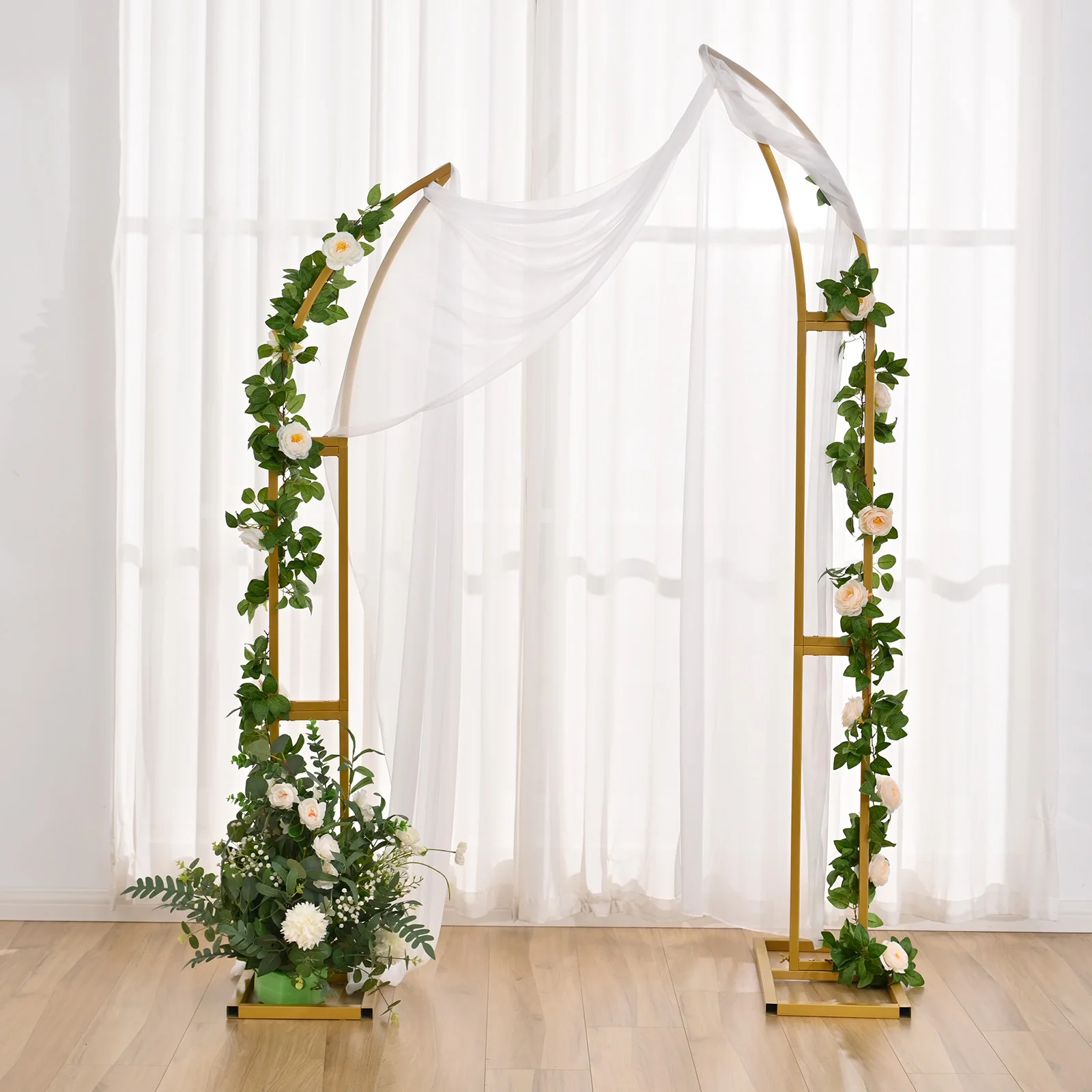 2pcs Curved Wedding Arch Backdrop Stand Balloon Arch for Ceremony Birthday Party Bride Baby Shower 5.9ft,6.9ft Half Moon Stand