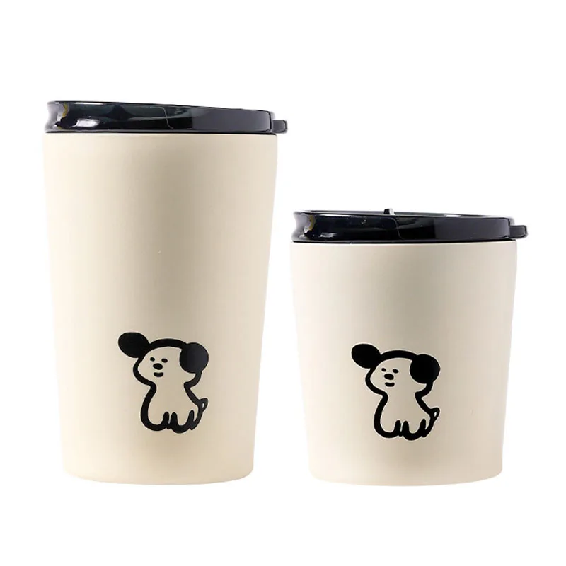 240/360ml Cute Dog Frosted Coffee Cup Stainless Steel Double Water Mug Thermal Bottle -Proof Vacuum Flask Travel Cup