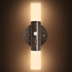 Indoor Wall Light, Pack of 2, USB Rechargeable Wall Night Light, Wood, Indoor with Motion Sensor, Induction,  LED Wall Lamp