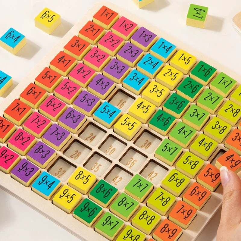 Giochi di aggiunta numerica da tavolo per moltiplicazione in legno con cubi numerati colorati, regalo per attività di festa per bambini
