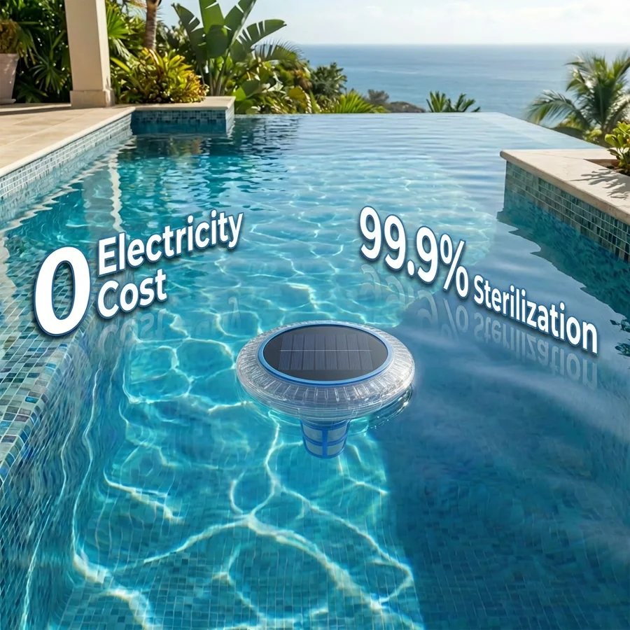 Solar pool ionizer with dynamic LED water wave effect