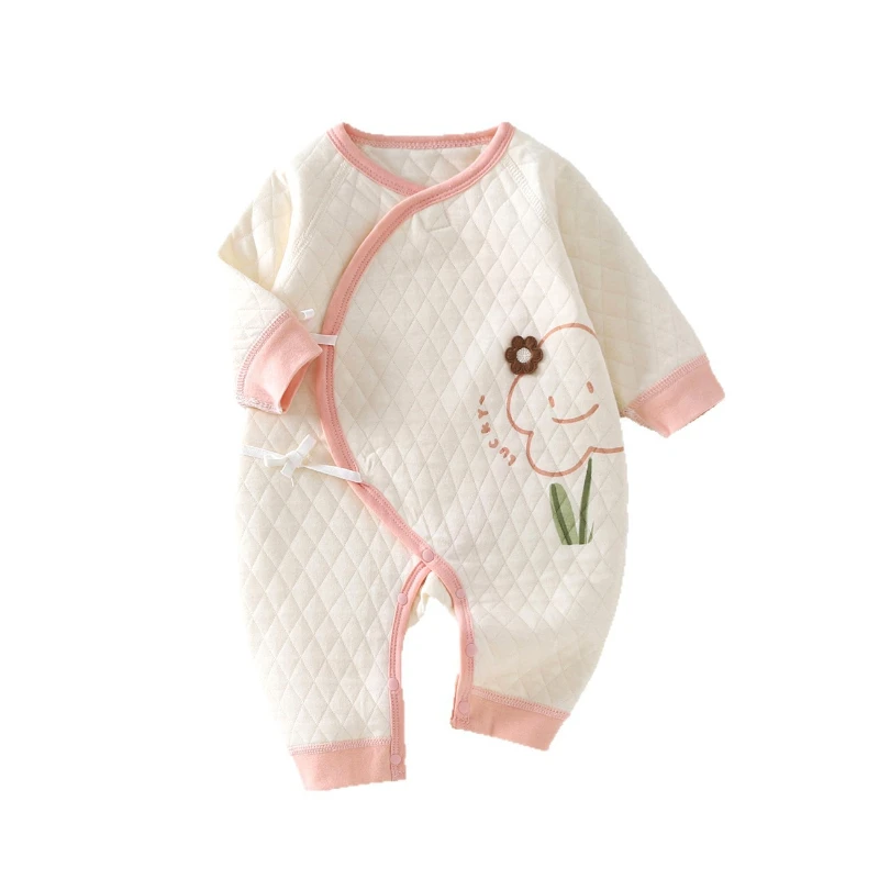 

Осенне-зимний теплый комбинезон для новорожденных, милый комбинезон с цветочным узором для мальчиков и девочек, комбинезон с круглым вырезом и длинными рукавами на Хэллоуин для детей 0–6 месяцев