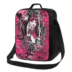 Draculaura Heart Lunch Bag Monster High Cartoon Travel Lunch Box per uomo Fashion Print Tote Food Bags Oxford Cooler Bag